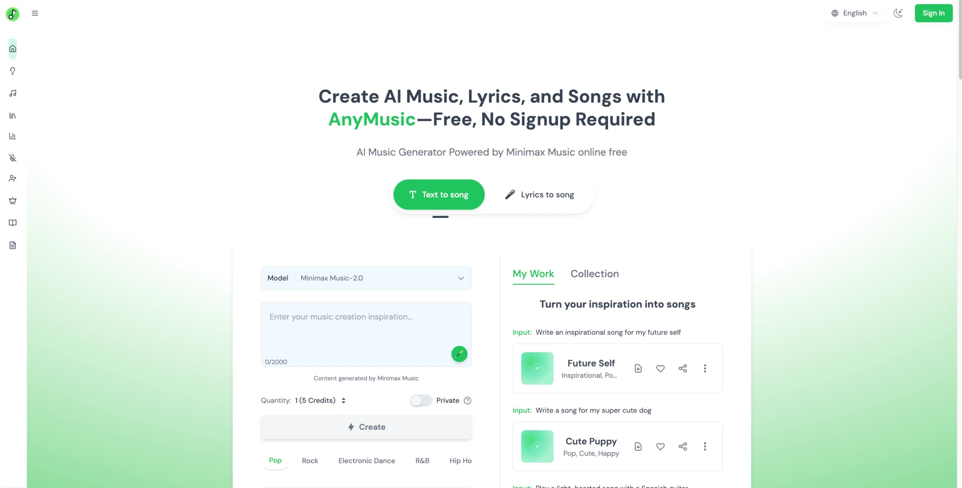 AnyMusic — Product homepage preview