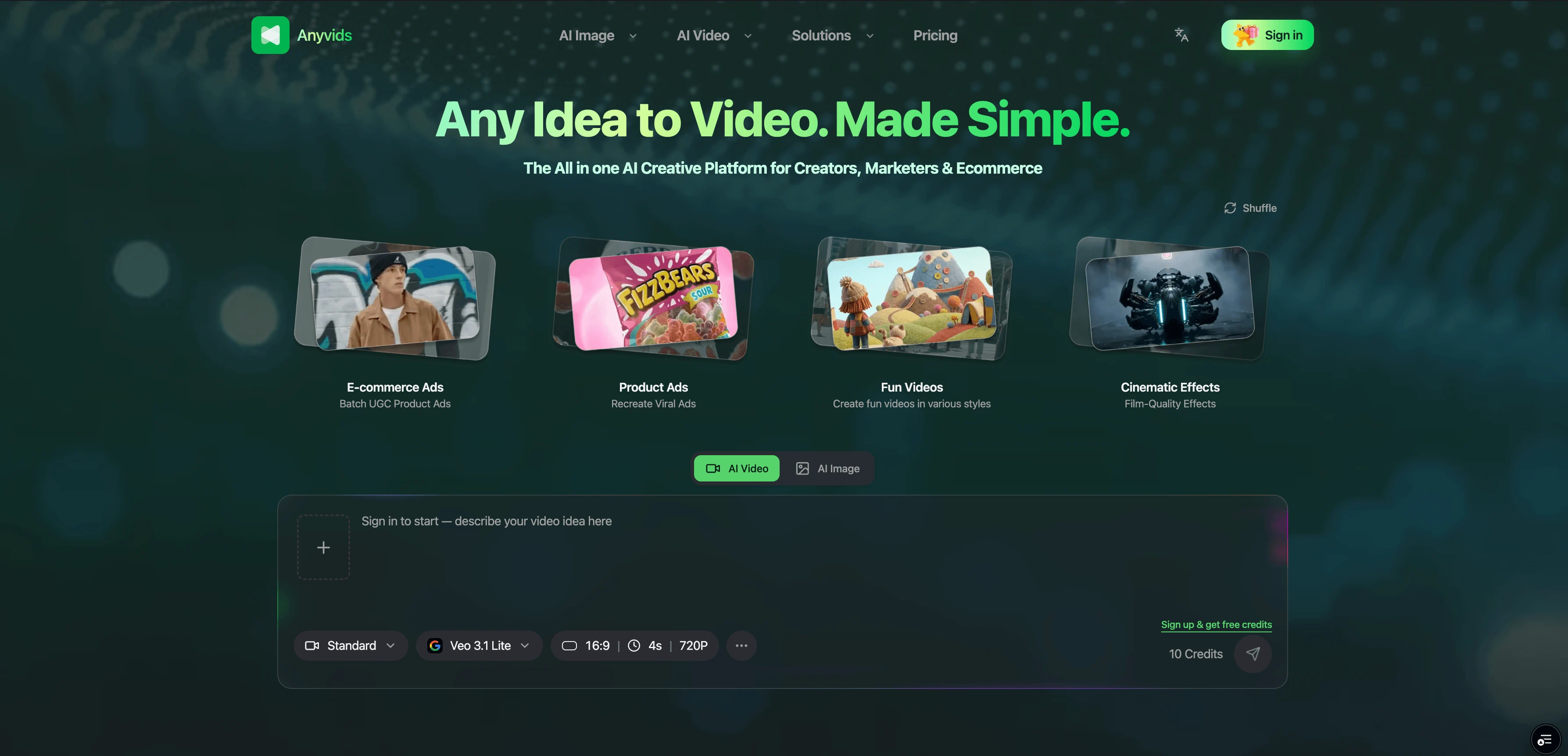 Anyvids — Product homepage preview