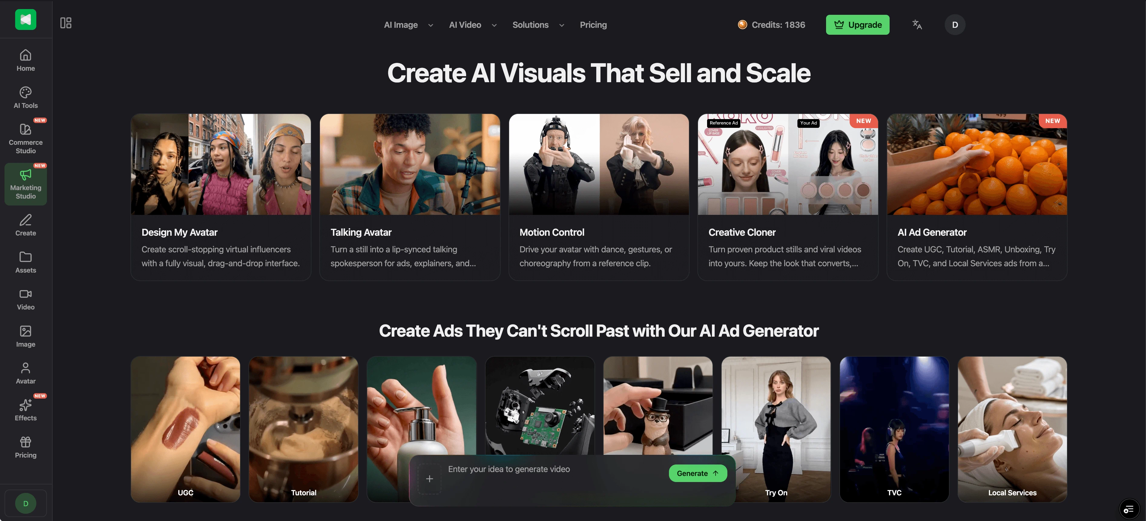 Marketing Studio — Product homepage preview